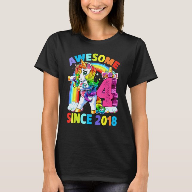 Fantastisk sedan 2018 Dabbing Unicorn 4e födelseda T Shirt (Framsida)