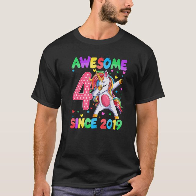 Fantastisk sedan 2019 Dabbing Unicorn 4e födelseda T Shirt (Framsida)
