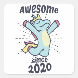 Fantastisk sedan 2020 - Barns födelsedag Unicorn Fyrkantigt Klistermärke