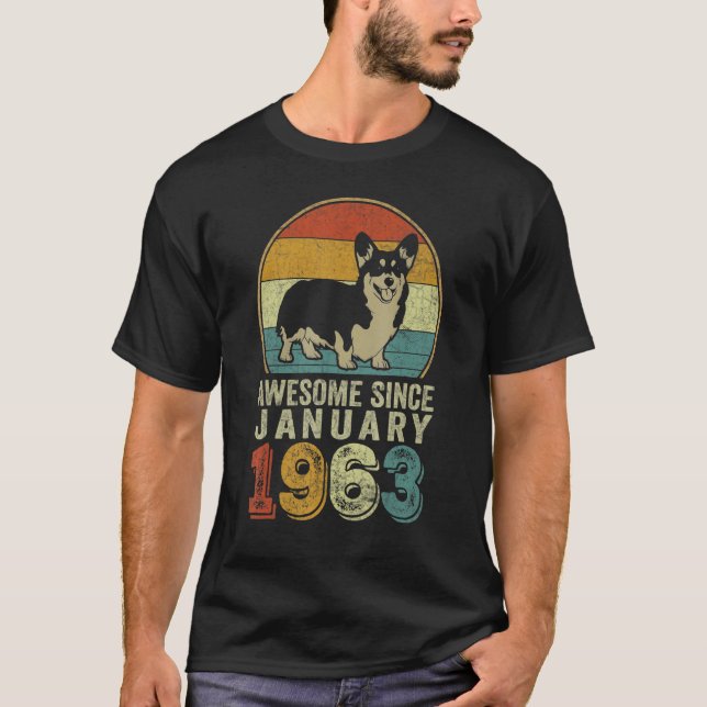 Fantastisk sedan januari 1963 60 födelsedagar Hund T Shirt (Framsida)