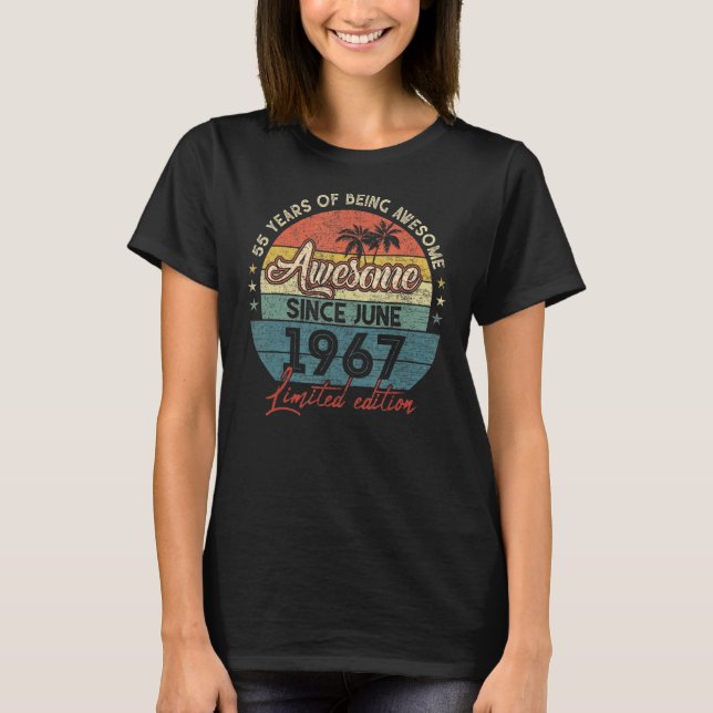 Fantastisk sedan juni 1967 55 år gammal 55 födelse t shirt (Framsida)