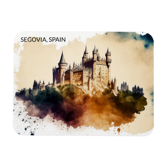 Fantastisk Segovia Spanien Castle Painting Magnet (Horisontell)