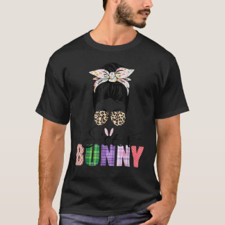 Fantastisk Sister Bunny Messy Bun Leopard Lycklig  T Shirt