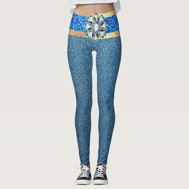 fantastisk sjöjungfru simulerad sekvin blue glitte leggings (Framsida)