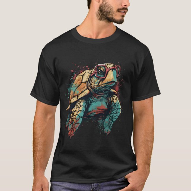 Fantastisk-sköldpadda med glasögon på djur t shirt (Framsida)