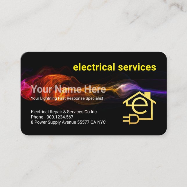 Fantastisk Snabb Blixtnedslag Elektriker Service Visitkort (Framsida)
