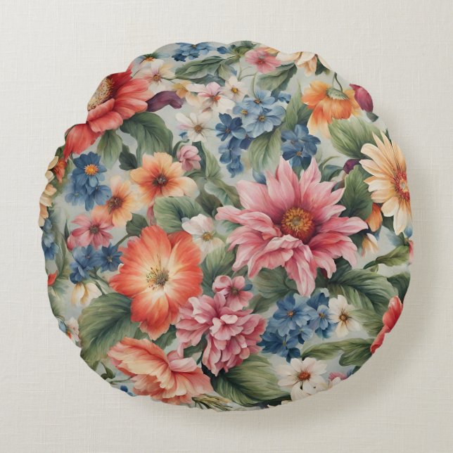 Fantastisk Sofistikerade färgade sommarblommor Rund Kudde (Framsidan)