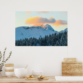 Fantastisk solnedgång ovanför berget Triglav, Slov Poster