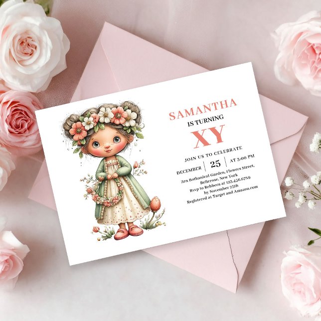 Fantastisk sötnos till älvan flicka födelsedag blo inbjudningar (Whimsy Cute Fairy Girl Birthday Floral invitation)