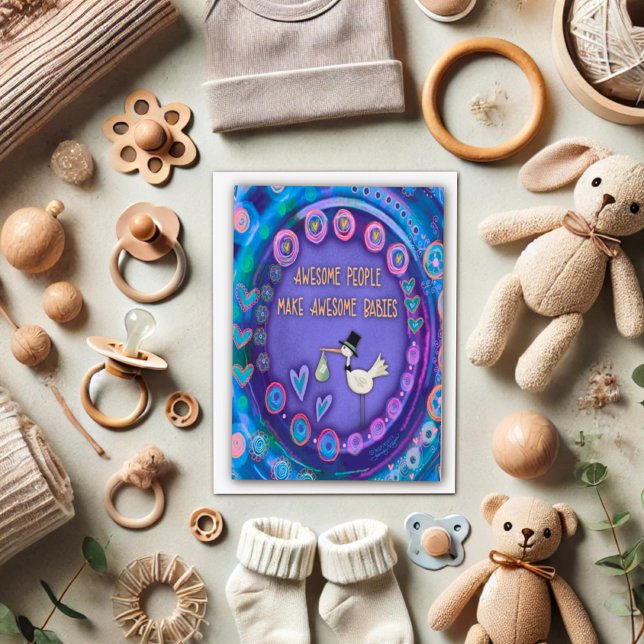 Fantastisk Spädbarn Cute Funny Lila Stork Kort (Skapare uppladdad)