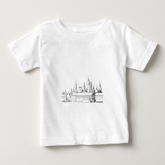fantastisk stad. konstverk.. svart och vit t shirt (Framsida)