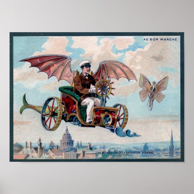 Fantastisk Steampunk Flygbil Poster (Framsidan)