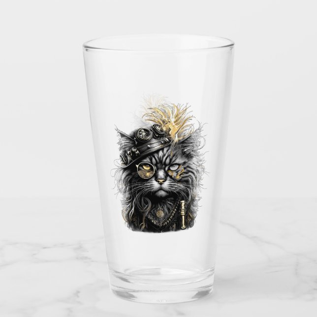 Fantastisk Steampunk Katt  Glaskopp (Framsida)