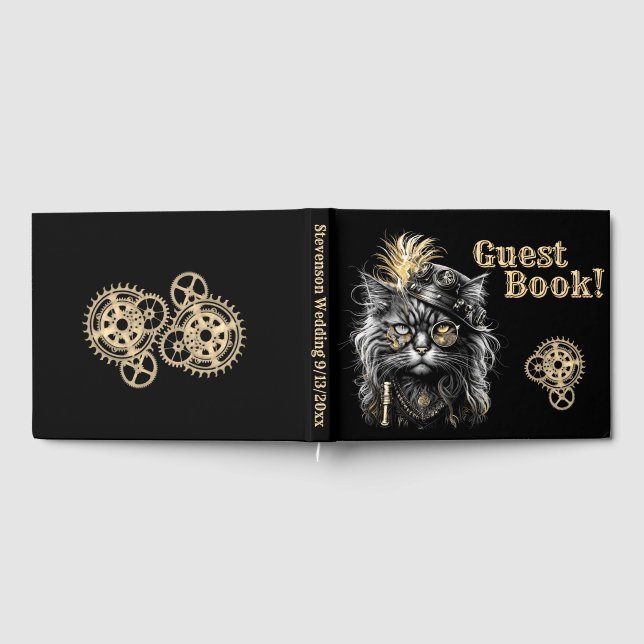 Fantastisk Steampunk Katt Information Rygg Gästböcker (Full)