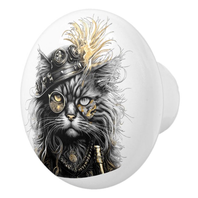 Fantastisk Steampunk Katt  Knopp (Höger)