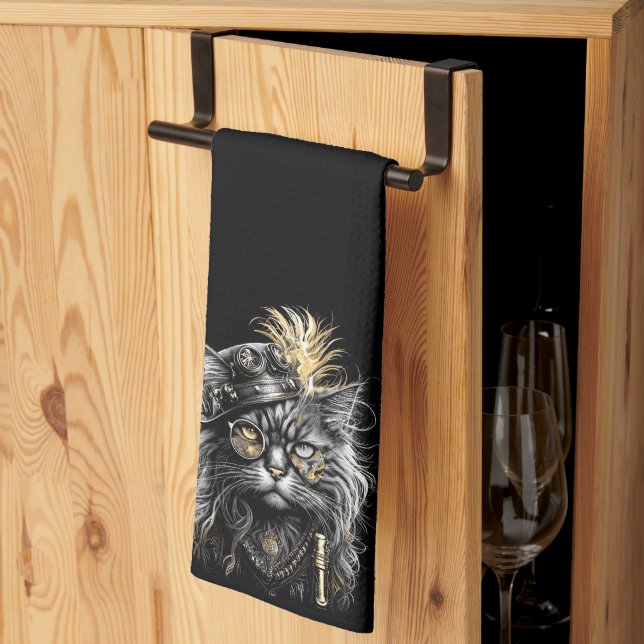 Fantastisk Steampunk Katt  Kökshandduk (Thirds Fold)