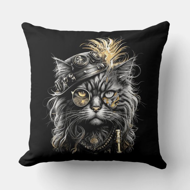 Fantastisk Steampunk Katt  Kudde (Framsida)