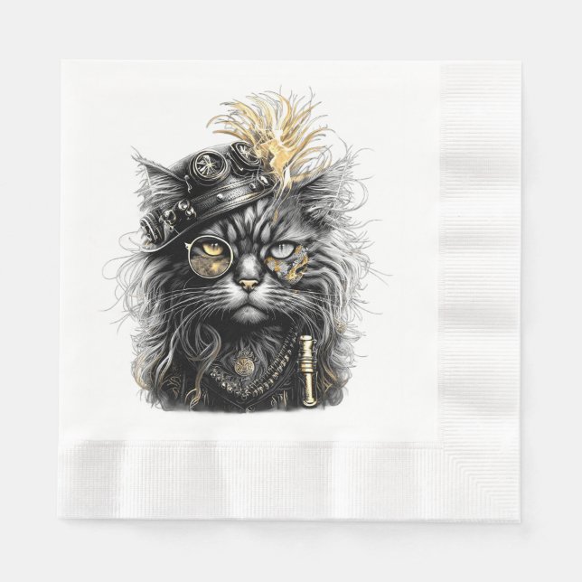 Fantastisk Steampunk Katt  Pappersservett (Framsidan)