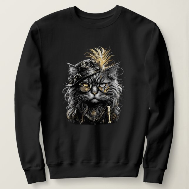 Fantastisk Steampunk Katt  T Shirt (Design framsida)