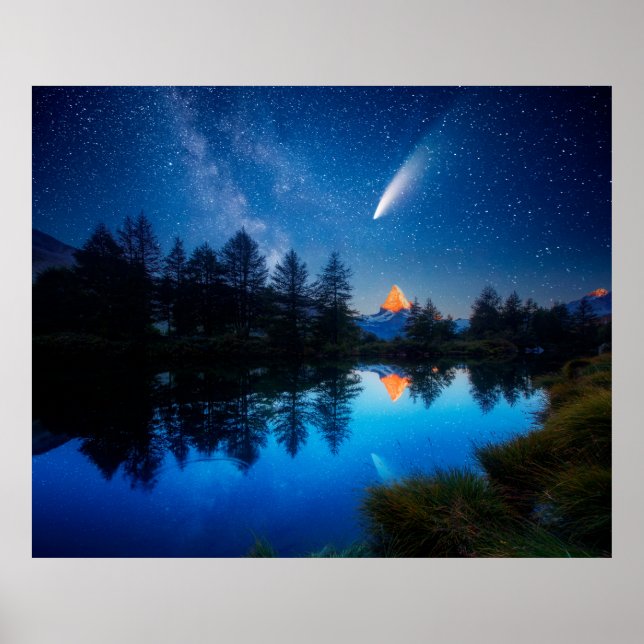 Fantastisk stjärna himlar över Matterhorn spire. L Poster (Framsidan)