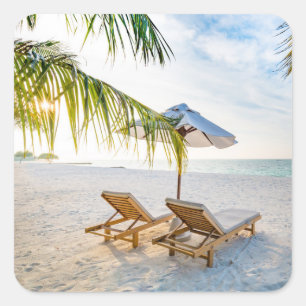 Fantastisk strandsolnedgång fyrkantigt klistermärke