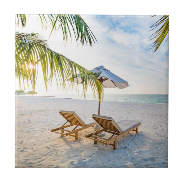 Fantastisk strandsolnedgång kakelplatta (Framsidan)