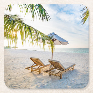 Fantastisk strandsolnedgång underlägg papper kvadrat