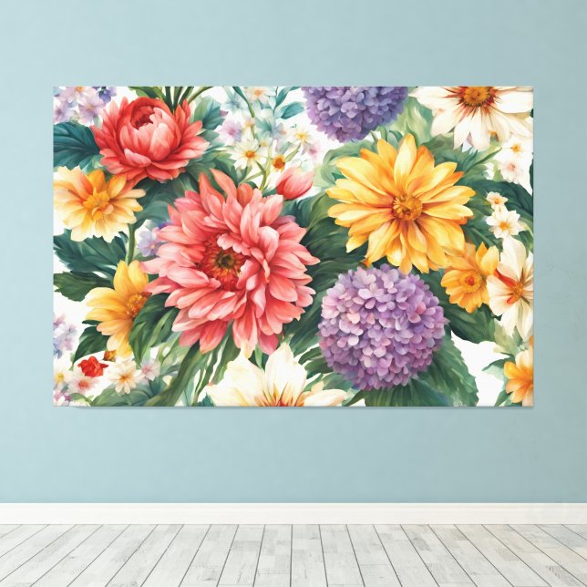 Fantastisk Summer Garden Colorful Flowers Canvastryck (Insitu (trägolv))