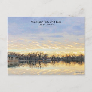 Fantastisk Sunset, Washington Park Sjö, Denver CO Vykort