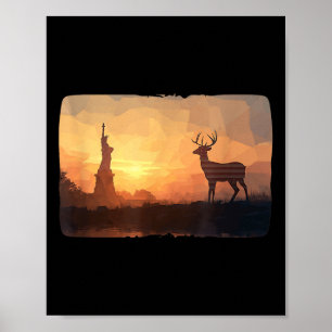 Fantastisk Symbolisk Hjort och Frihetsgudinnan Poster