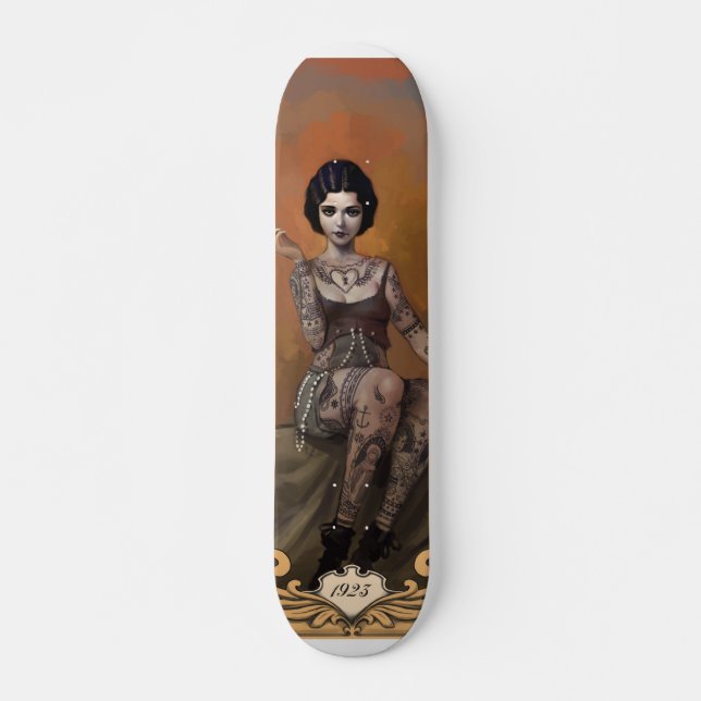 Fantastisk tatuerade damen old school skateboard bräda 21,6 cm (Framsida)