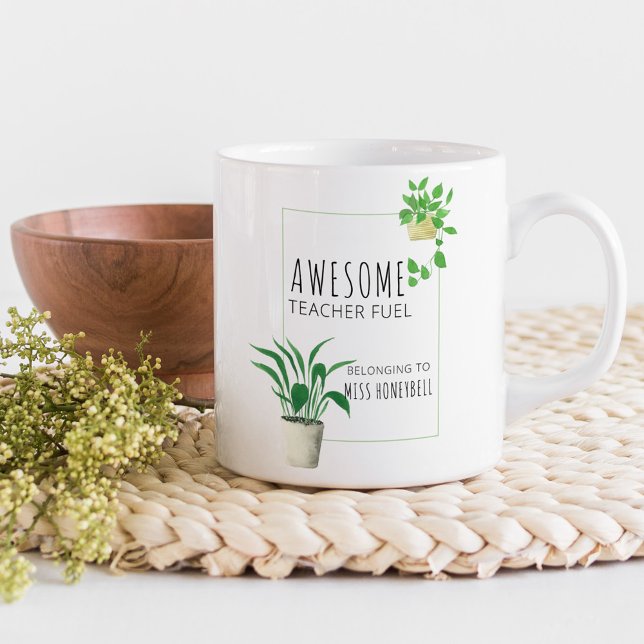 Fantastisk Teacher Fuel House Plant Personlig Kaffemugg (Awesome Teacher Fuel gift mug with house plants)