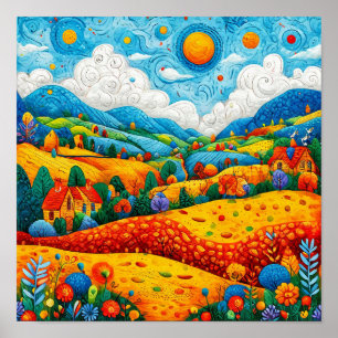 Fantastisk Tecknad Landskap 🌈🏞️✨🌸🧚 Poster