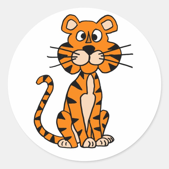 Fantastisk Tecknad Tiger Design Runt Klistermärke (Framsida)