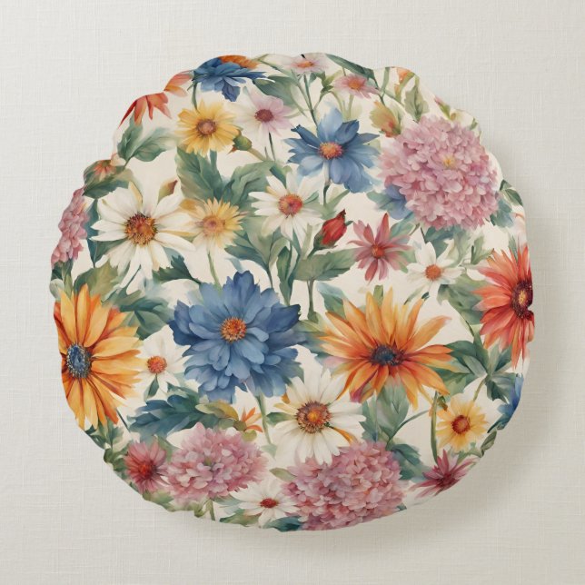Fantastisk Tender Summer Garden Flowers Rund Kudde (Framsidan)