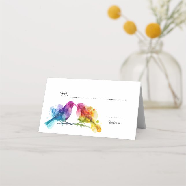 Fantastisk text på baksidan av regnbåge Lovebird Placeringskort (Framsida)