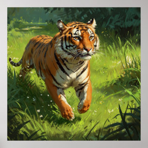 Fantastisk Tiger körs i Vilden Painting (färgtonin Poster