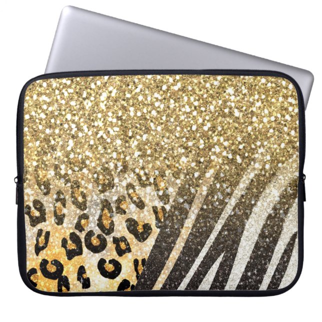 Fantastisk trendig, guld leopard och zebra tryck laptop fodral (Framsidan)