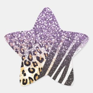 Fantastisk trendig, guld leopard och zebra tryck stjärnformat klistermärke