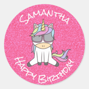 Fantastisk Trendig Unicorn Party Glitter Pastle Ro Runt Klistermärke