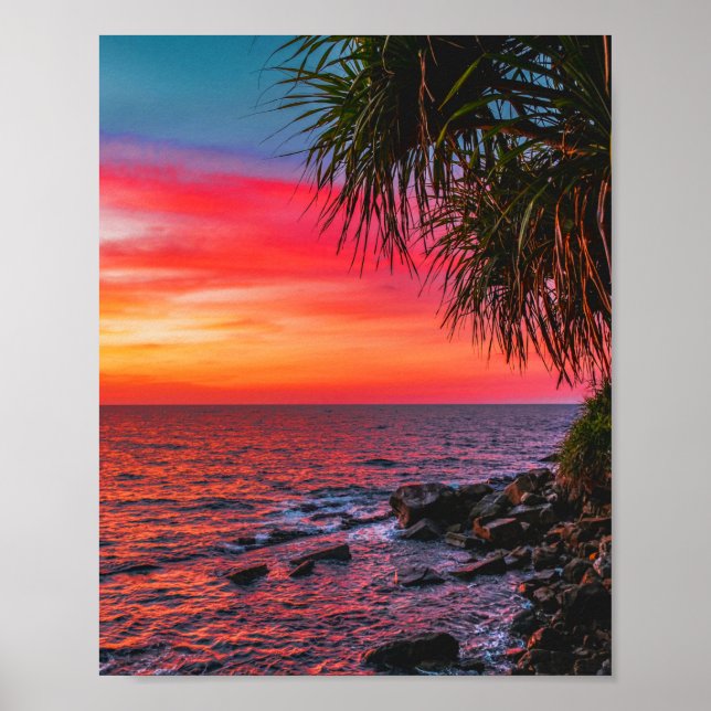 Fantastisk Tropical Ocean Handflatan Sunset Dream Poster (Framsidan)