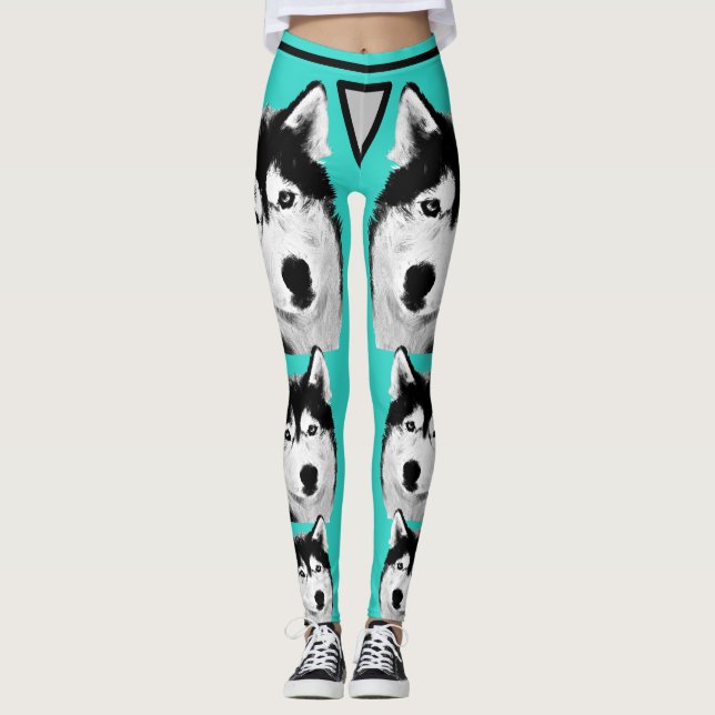 Fantastisk Turquise Siberian husky Hund Leggings (Framsida)