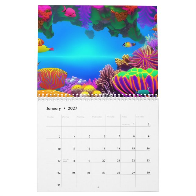 Fantastisk Undervattensfluorescerande korallrev Te Kalender (Jan 2027)
