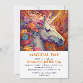 FANTASTISK UNICORN 3:e födelsedagsinbjudan Inbjudningar