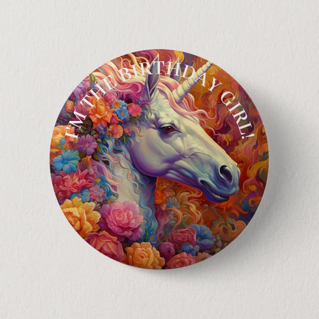 Fantastisk UNICORN Birthday GIRL Knapp (Framsida)