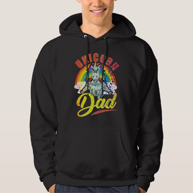 Fantastisk Unicorn Pappa Funny Rainbow Splatter Hoodie (Framsida)