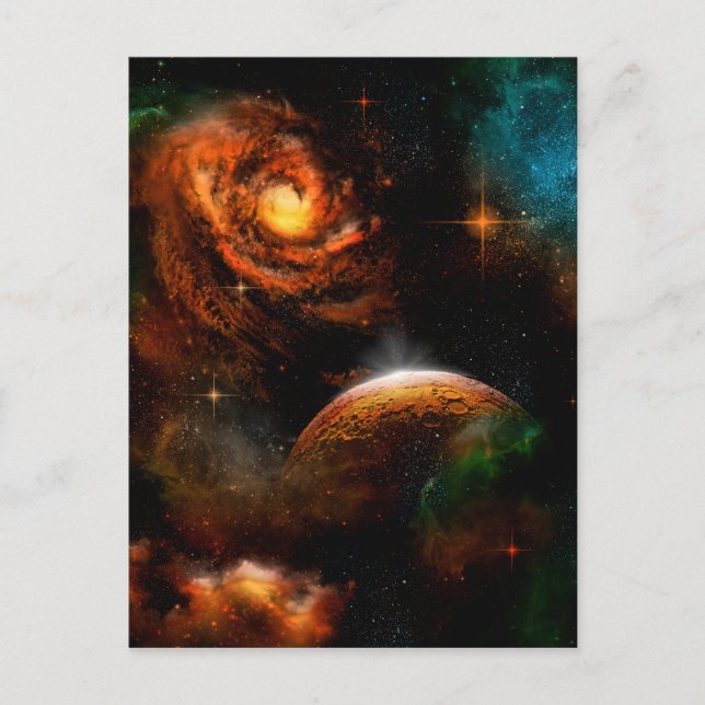 Fantastisk universum med planeten och stjärnorna vykort (Framsida)