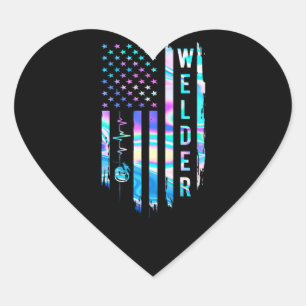 Fantastisk US Flagga Heart Welder Hjärtformat Klistermärke