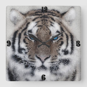 Fantastisk vackra tiger Blue öga nedfläckad glas Fyrkantig Klocka