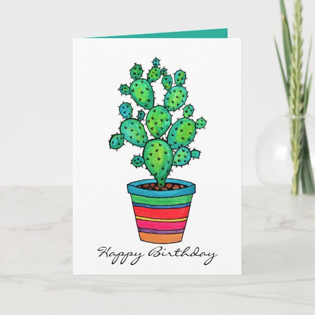 Fantastisk vattenfärgsaktus i vackra prickar kort (Framsida)